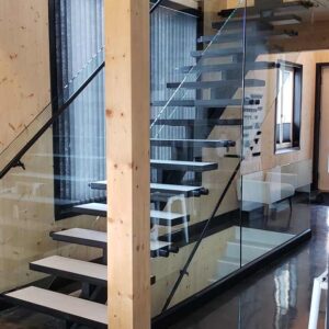 Open Riser Steel Mono Stringer Glass Railing SSR