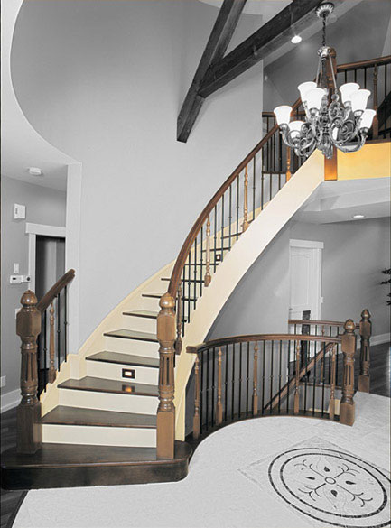 Curved Stair with Wood Treads and Painted Risers SSR