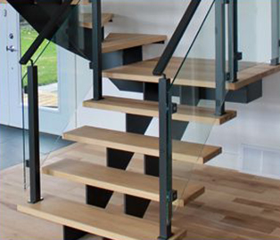 Open Rise Straight Stair with Glass Railing SSR