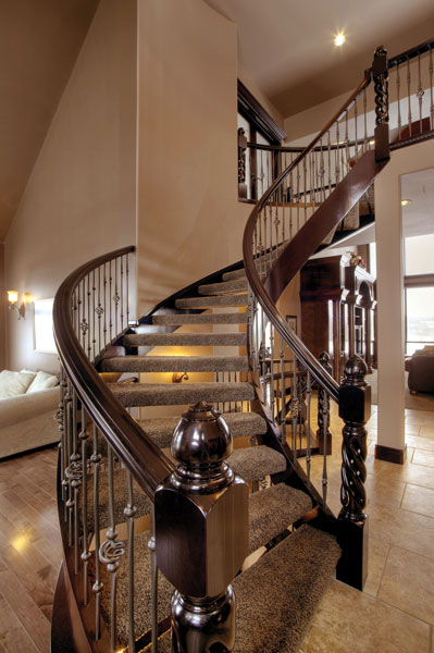 Open Riser Curved Stair with Carpeted Treads SSR