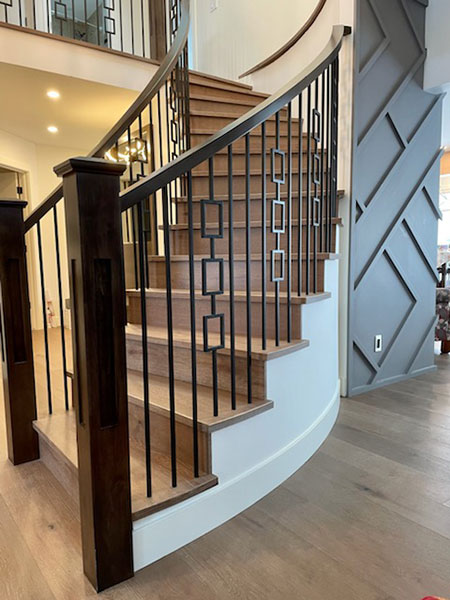 Maple Curved Stair with Blank Rail Side Close up of Spindles